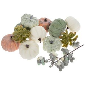 Pumpkins, Succulents And Berries Autumn Fall Thanksgiving Time Decoration